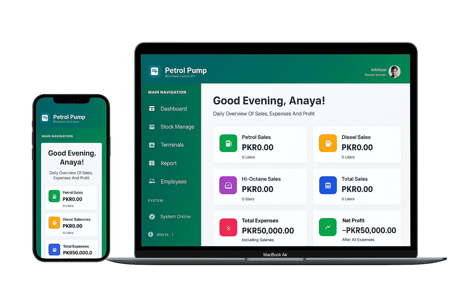 Fulexa Petrol Pump Dashboard